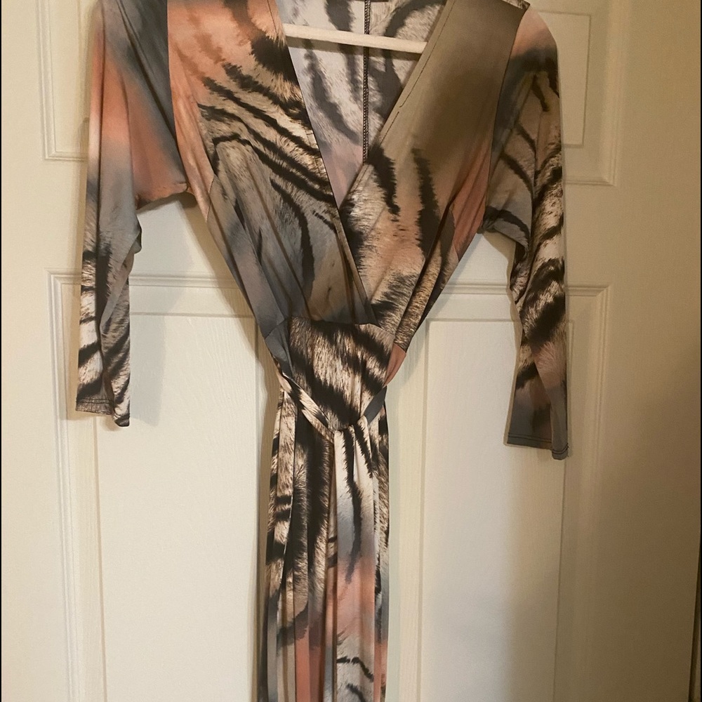 Animal print body con wrap dress, poly mix